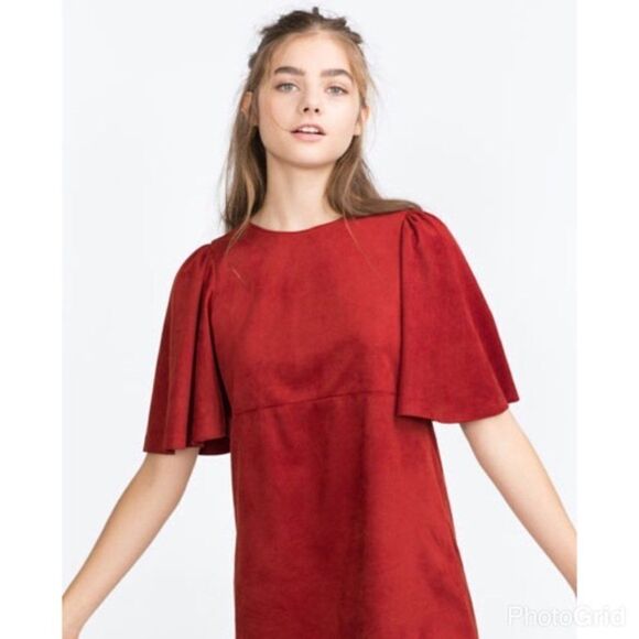Trafaluc by Zara red faux suede short sleeve mini dress sz small - Picture 3 of 16